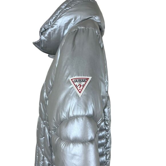GUESS quilted pearlescent silver puffer jacket - Picture 8 of 16